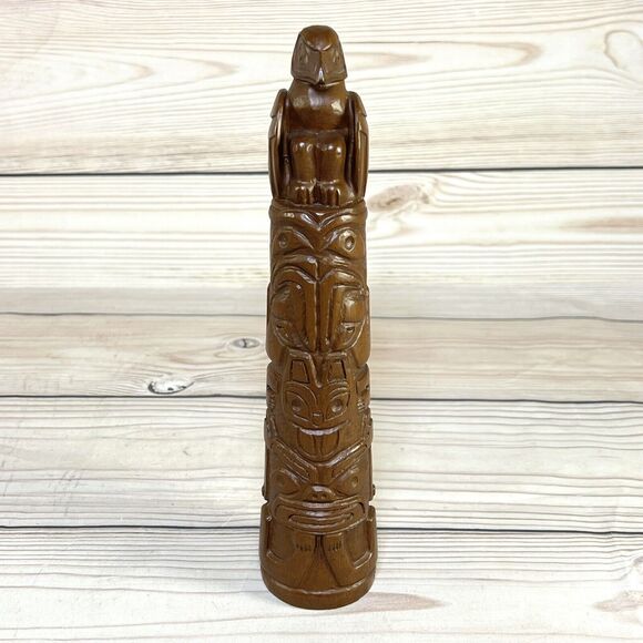 Red Mill 1990 Totem Pole Handcrafted Pecan Resin Wood 9” Tiki Statue Figure VTG - Picture 12 of 12